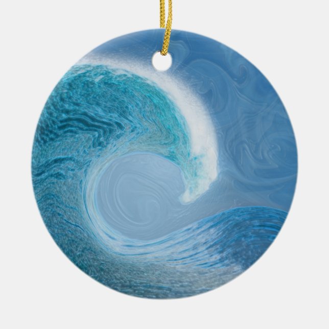 Artistic Blue Wave Ceramic Tree Decoration (Front)