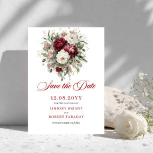 Artistic Blush Burgundy Greenery Save The Date