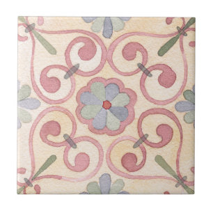 Artistic bohemian abstract of floral retro pink tile