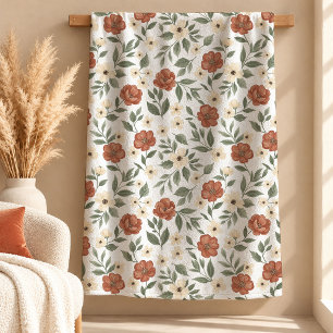 Artistic Boho Copper Terracotta Floral Blanket