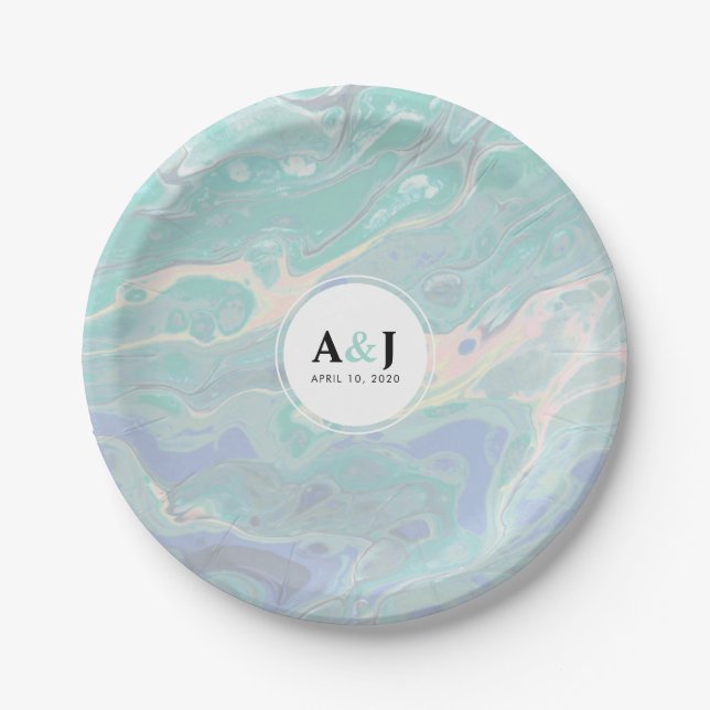 Artistic Boho Mint Marble Party Plates (Front)