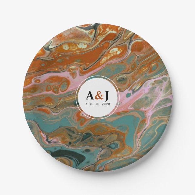 Artistic Boho Orange Marble Party Plates (Front)