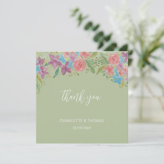 Artistic Boho Wildflowers Watercolor Hand-painted Thank You Card