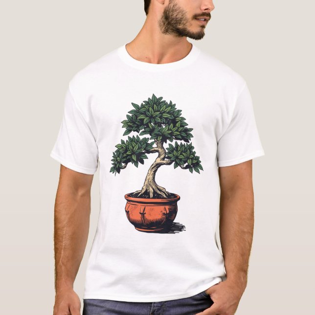 Artistic Bonsai Tree In Ceramic Pot T-Shirt (Front)