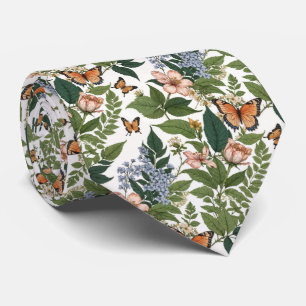 Artistic Botanical Butterflies Flowers Floral Tie