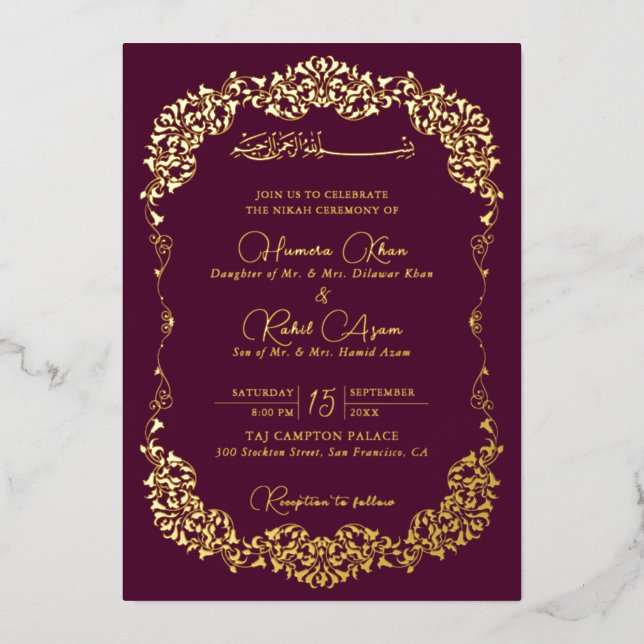 Artistic Botanical Floral Paisley Muslim Wedding (Front)