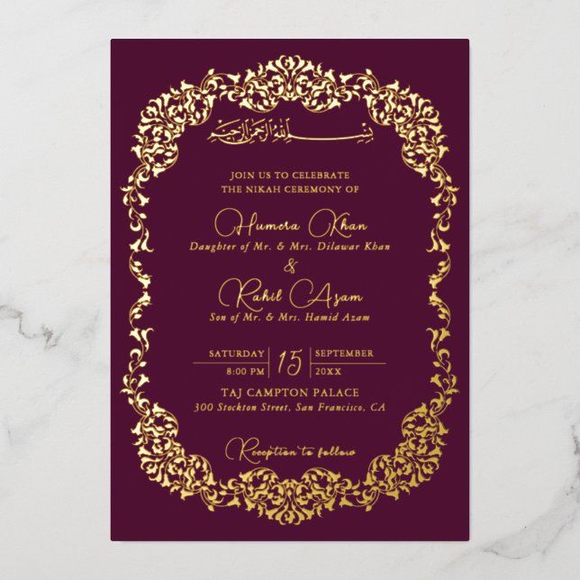 Artistic Botanical Floral Paisley Muslim Wedding (Front)