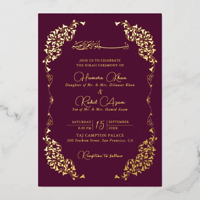 Artistic Botanical Floral Paisley Muslim Wedding (Front)