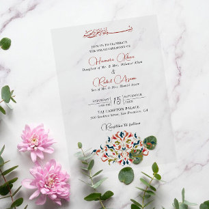 Artistic Botanical Floral Paisley Muslim Wedding Acrylic Invitations