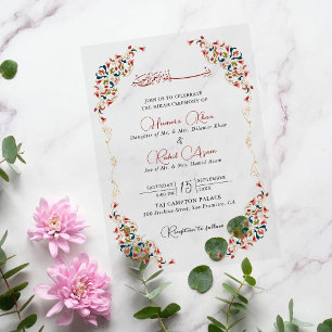 Artistic Botanical Floral Paisley Muslim Wedding Acrylic Invitations