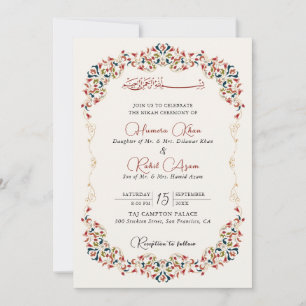 Artistic Botanical Floral Paisley Muslim Wedding Invitation