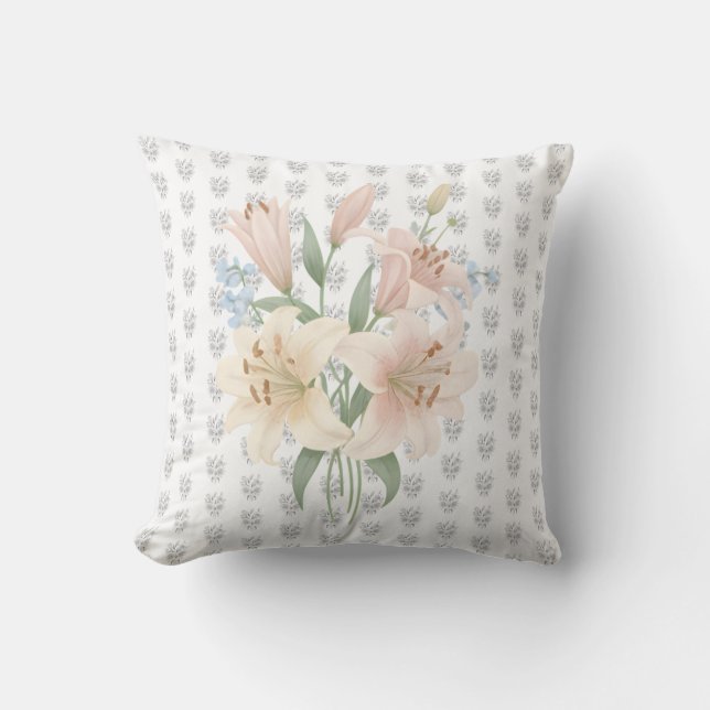Artistic Botanical Lilium (Lily) Flower Accent Cushion (Front)
