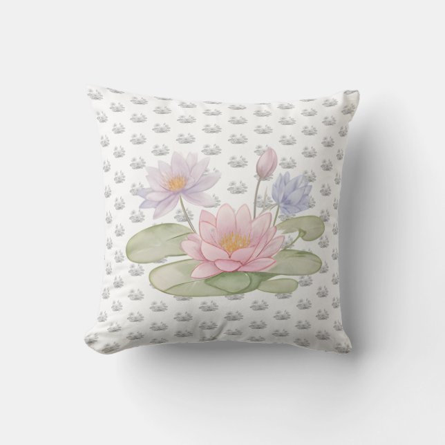 Artistic Botanical Water Lily Flower Accent Cushion (Front)