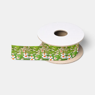 Artistic Bright and Colourful White Garden Daisies Satin Ribbon