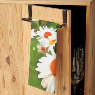 Artistic Bright and Colourful White Garden Daisies Tea Towel