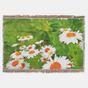 Artistic Bright and Colourful White Garden Daisies Throw Blanket