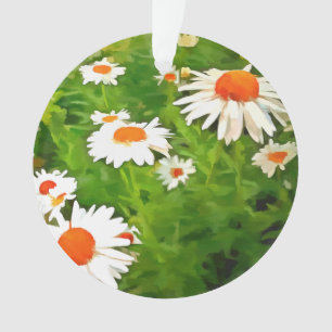 Artistic Bright Colourful White Garden Daisies v4b Ornament