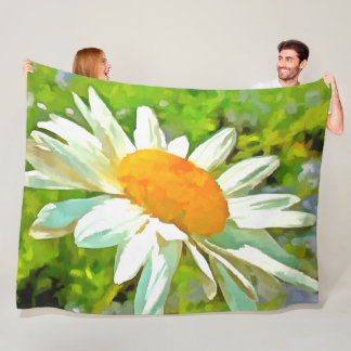 Artistic Bright Colourful White Garden Daisies v6 Fleece Blanket