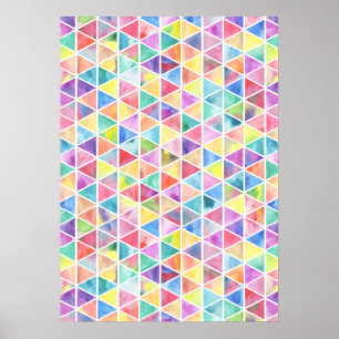 Artistic bright multicolor watercolor triangles poster