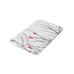 Artistic Bright Red Birds on Tree Branches Bath Mat
