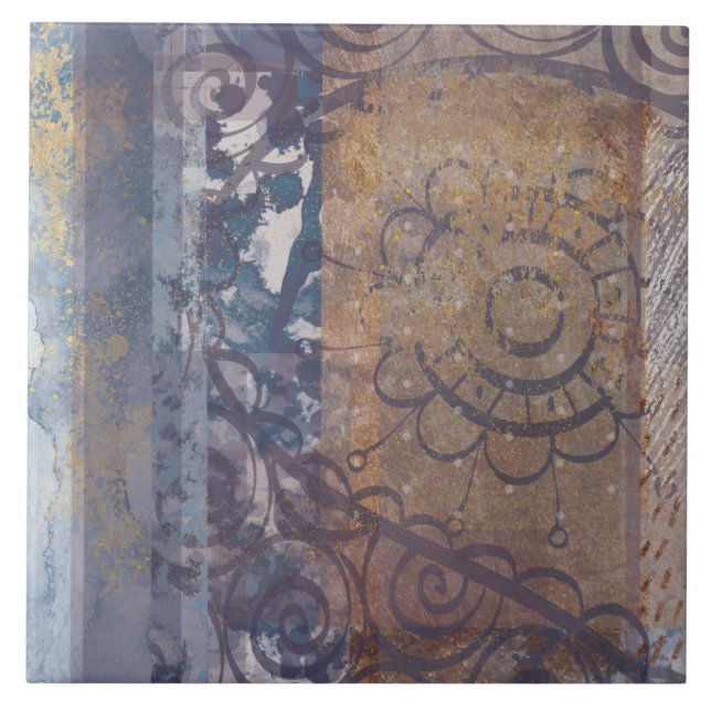 Artistic brown blue loft industrial style tile (Front)