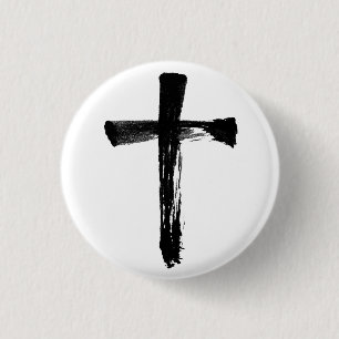 Artistic Brush Cross Christian Jesus God Crucifix 3 Cm Round Badge