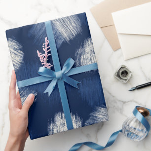 Artistic Brush Navy Indigo Stroke Abstract Pattern Wrapping Paper