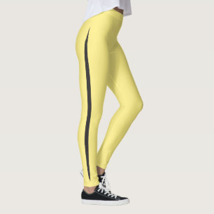 Artistic Brush Side Stripe Black Butter Yellow Leggings