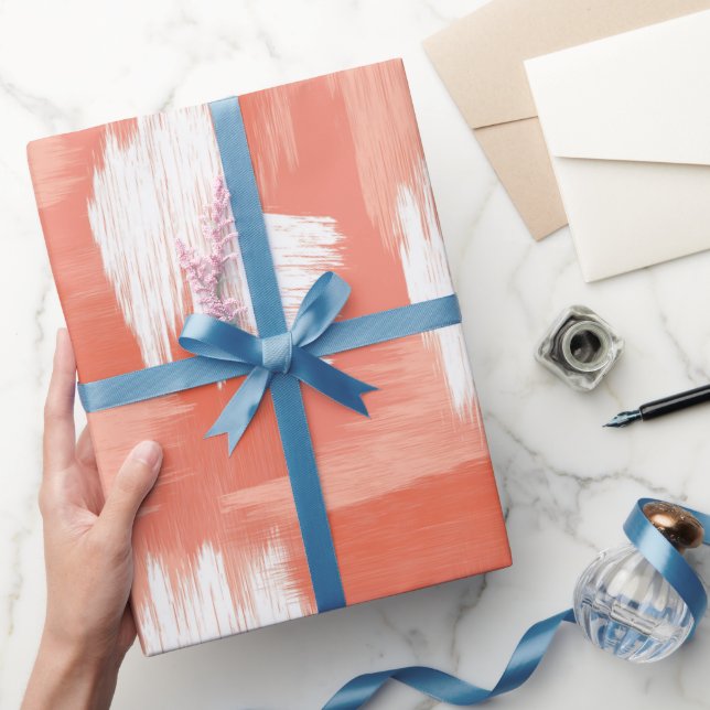 Artistic Brush Stroke Coral Peach Abstract Pattern Wrapping Paper (Gifting)