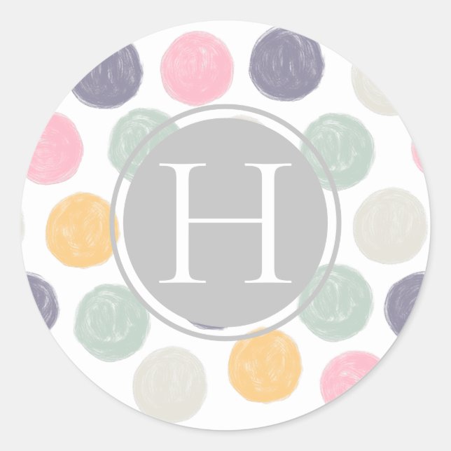 artistic brush stroke pastel polka dot monogram classic round sticker (Front)