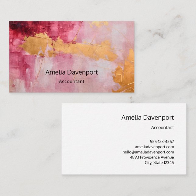 Artistic Brush Strokes Gold and Pink Business Card (Front/Back)