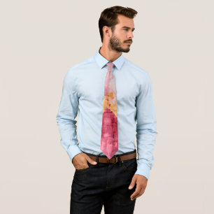 Artistic Brush Strokes Gold and Pink Tie