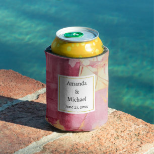Artistic Brush Strokes Gold and Pink Wedding Can Cooler