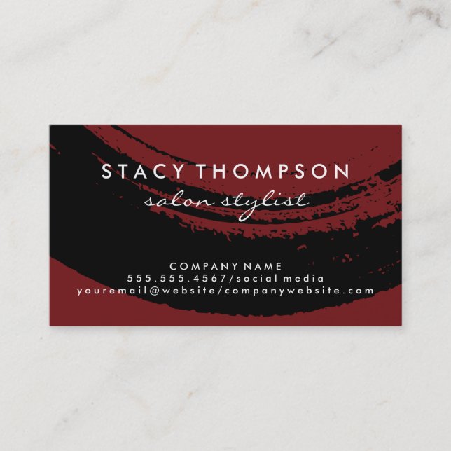 Artistic Brushed Black on Deep Red Business Card (Front)