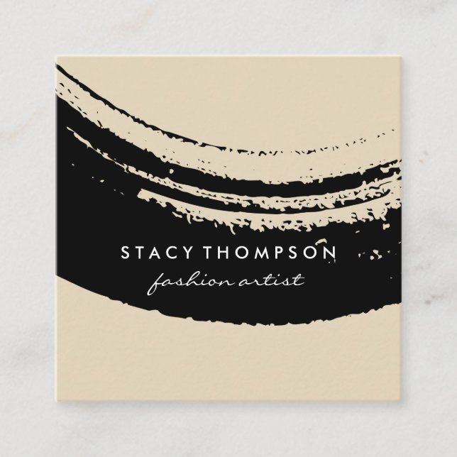 Artistic Brushed Black Square Business Card (Front)