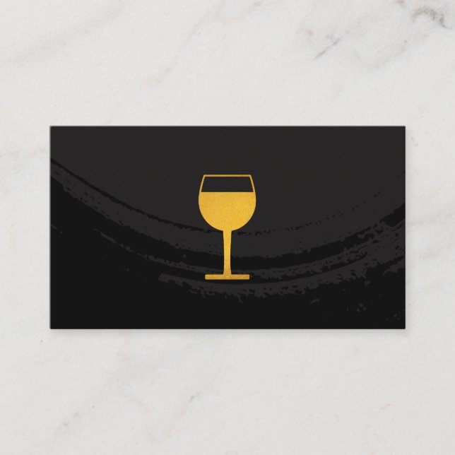 Artistic Brushed Black Yellow Wine Glass Business Card (Front)