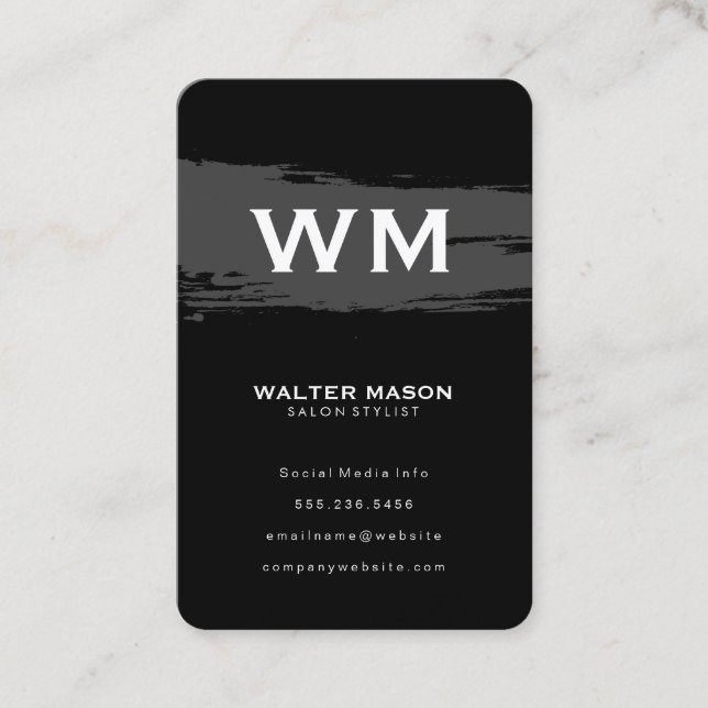 Artistic Brushed Grey on Black Business Card (Front)