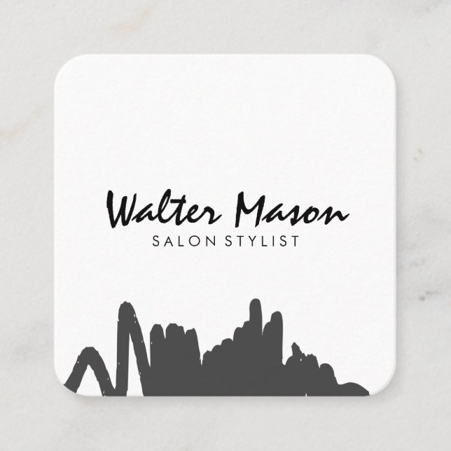Artistic Brushed Grey Scribble Square Business Card (Front)