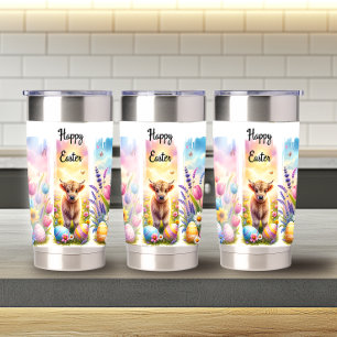 Artistic Brushstroke Easter Highland Cow 20oz Insulated Tumbler