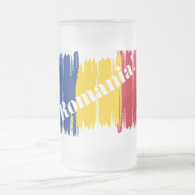 Artistic Brushstroke Romania   Frosted Glass Beer Mug (Center)