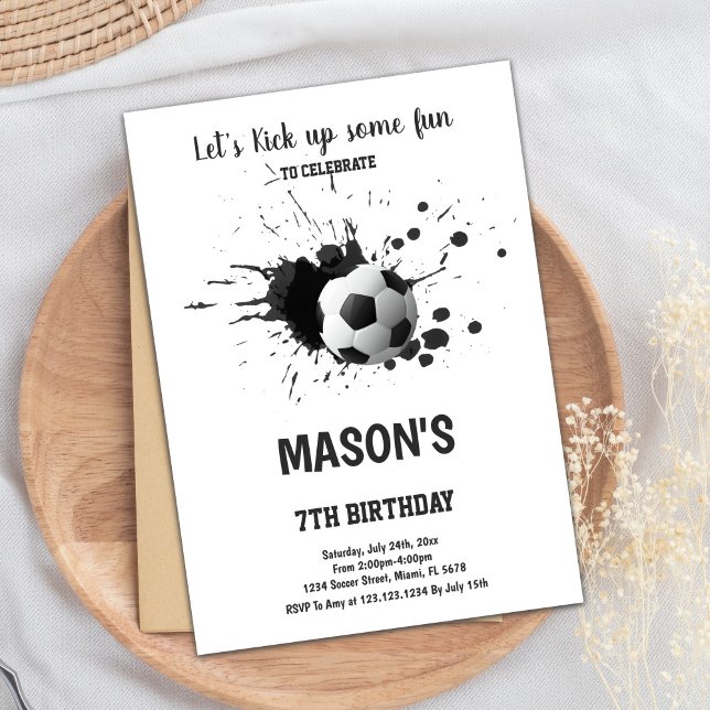 Artistic Brushstroke Sports Theme Invitation (Black Ink Soccer Birthday Invitations)