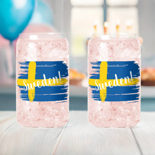 Artistic Brushstroke Sweden Flag Can Glass