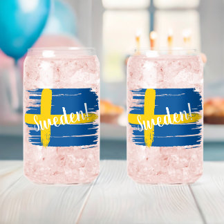 Artistic Brushstroke Sweden Flag Can Glass
