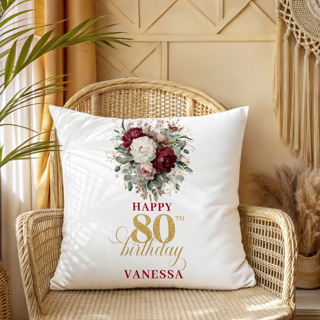 Artistic Burgundy Blush 80th Birthday Pillow (Artistic Burgundy Blush 80th Birthday Pillow)