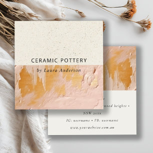 Artistic Bush Pink Gold Oil Paint Ceramic Texture Square Business Card