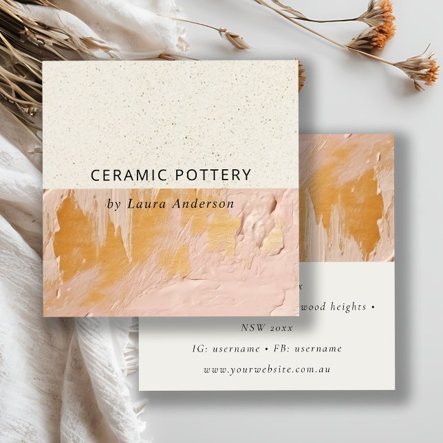 Artistic Bush Pink Gold Oil Paint Ceramic  Texture Square Business Card (Creator Uploaded)