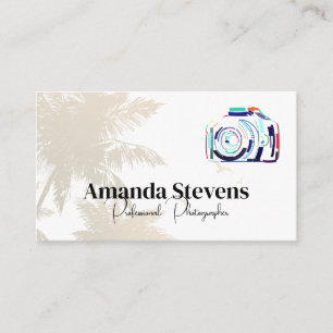 Artistic Camera Logo Tropical Trees Business Card