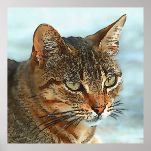 Artistic Cartoon Style Tabby Cat RB Poster