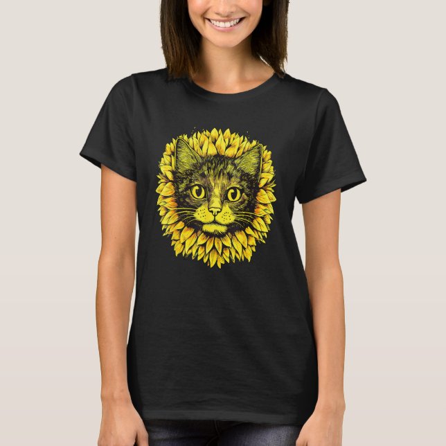 Artistic  Cat Face in the middle of Sunflower Stan T-Shirt (Front)