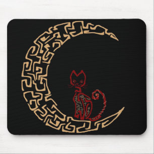 Artistic Cat on the Moon Design Mousepad